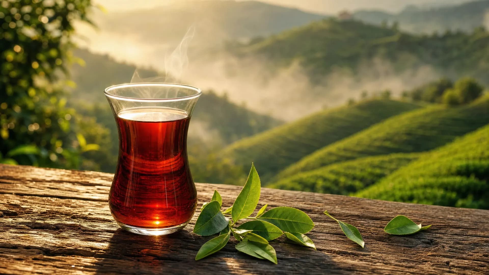 Rize çay tarlaları önünde Türk çayı