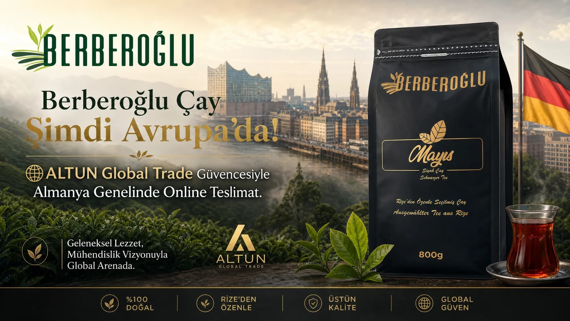 Berberoğlu Çay şimdi Avrupa'da — ALTUN Global Trade güvencesiyle Almanya genelinde online teslimat