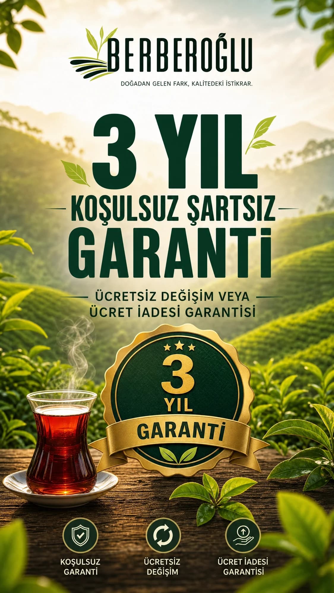 Berberoğlu Mayıs Çay — 3 Yıl Koşulsuz Şartsız Garanti, ücretsiz değişim veya iade
